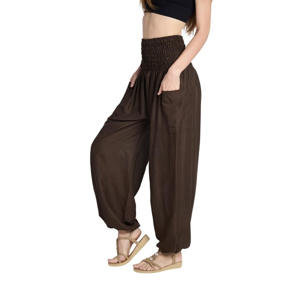 Boho Harem Pants High-Waisted Women XL Cacao Brown